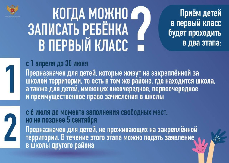 Приём документов в 1 класс на 2025-2026 учебный год.